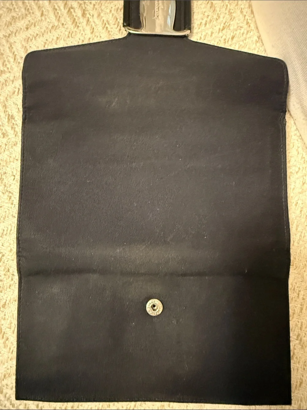 Salvatore Ferragamo Black Nylon Leather Tri Fold Wallet Clutch Vintage